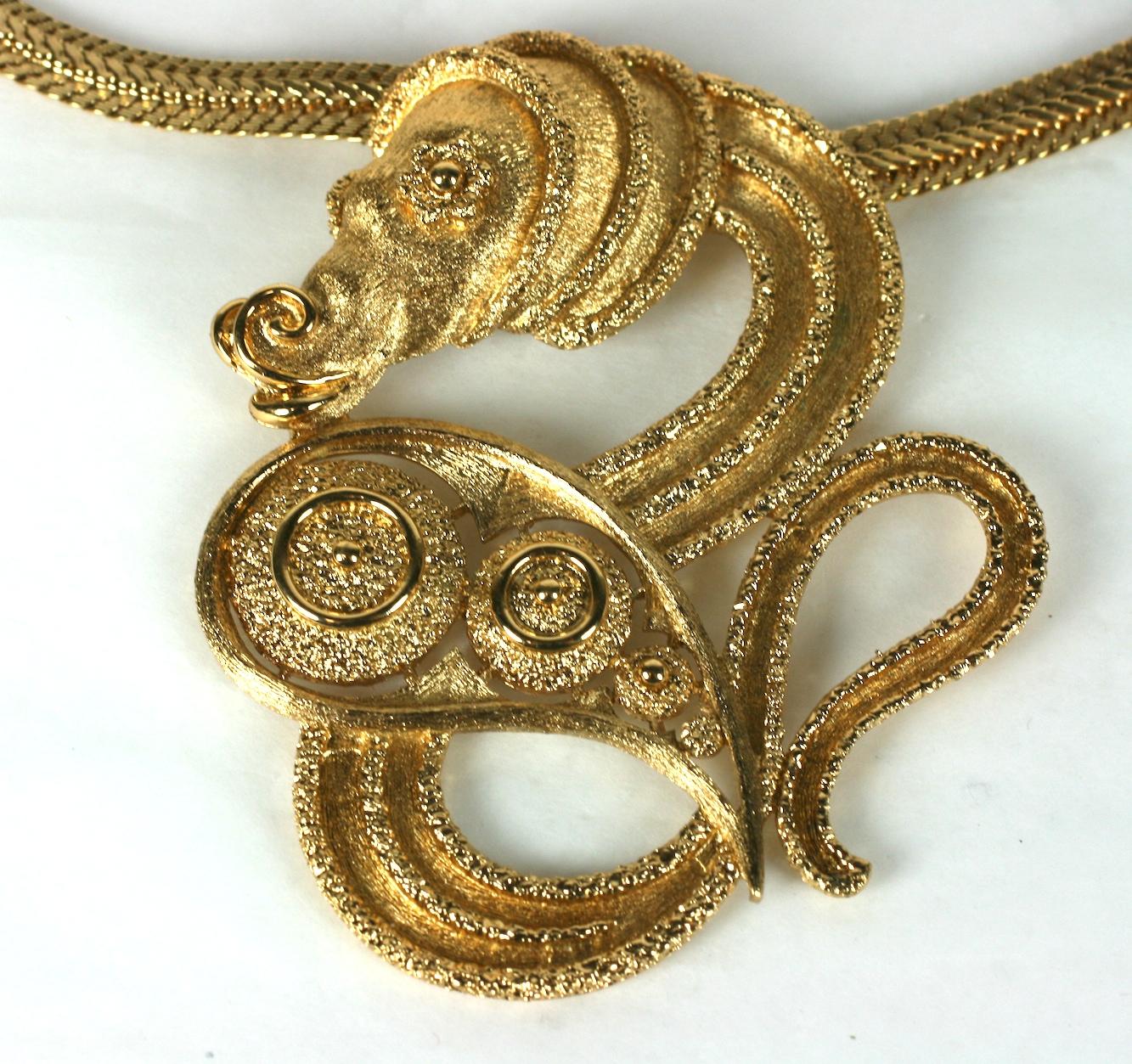 Artisan Monet Mythical Gold Seahorse Pendant Necklace For Sale