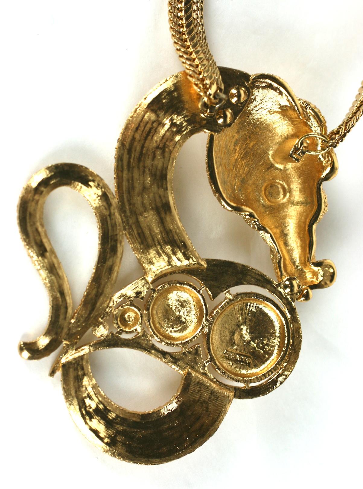 Monet Mythical Gold Seahorse Pendant Necklace In Excellent Condition For Sale In New York, NY