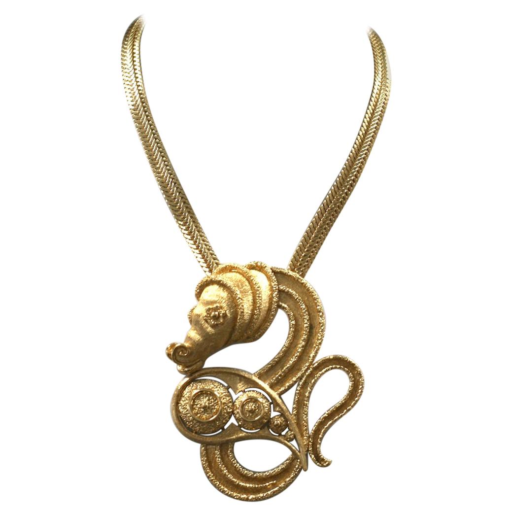 Monet Mythical Gold Seahorse Pendant Necklace For Sale