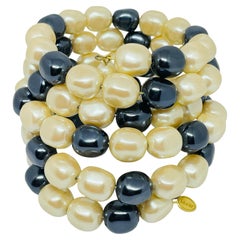 MONET signed cream grey glass pearl designer wrap beaded bracelet