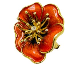 MONET signed gold  enamel rhinestone flower brooch