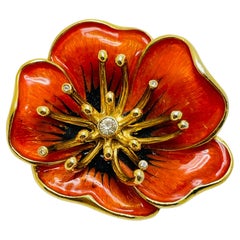 Retro MONET signed gold  enamel rhinestone flower brooch