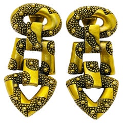 MONET signed gold etruscsn dangle designer clip on earrings