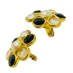 MONET signed gold glass designer clip on earrings