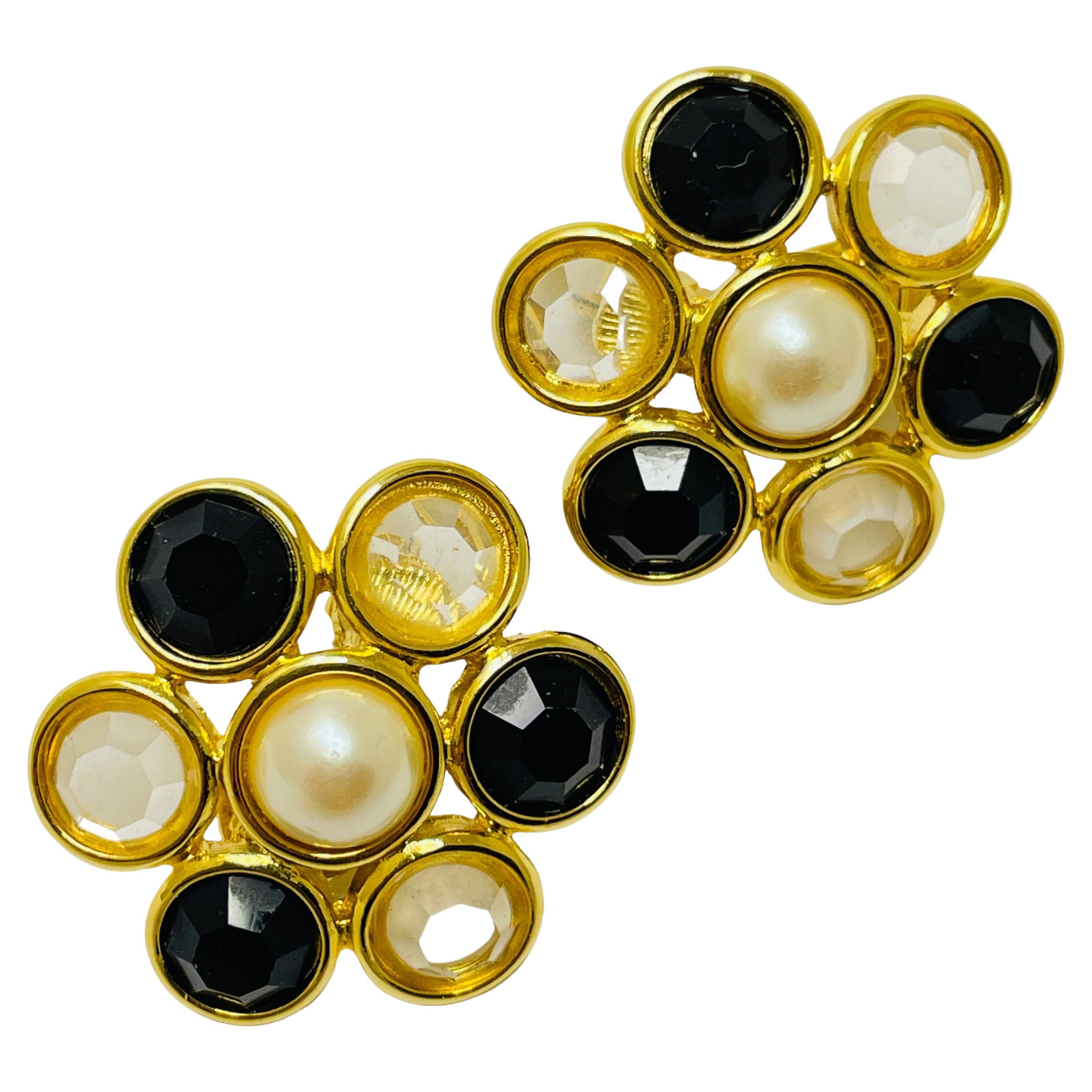 MONET signed gold glass designer clip on earrings For Sale