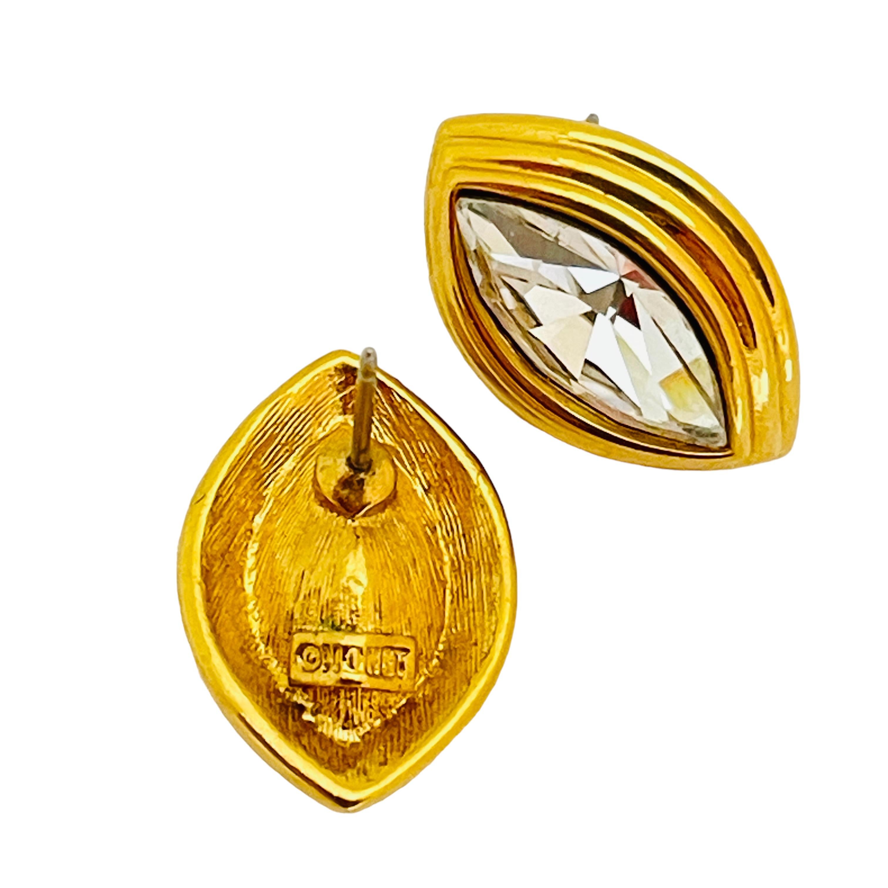 MONET signed gold glass designer earrings In Good Condition For Sale In Palos Hills, IL