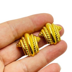 MONET signed gold plated vintage designer clip on earrings