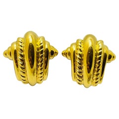 MONET signed gold plated vintage designer clip on earrings