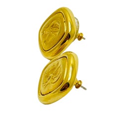 MONET oro firmado soldado romano diseñador pieeced pendientes