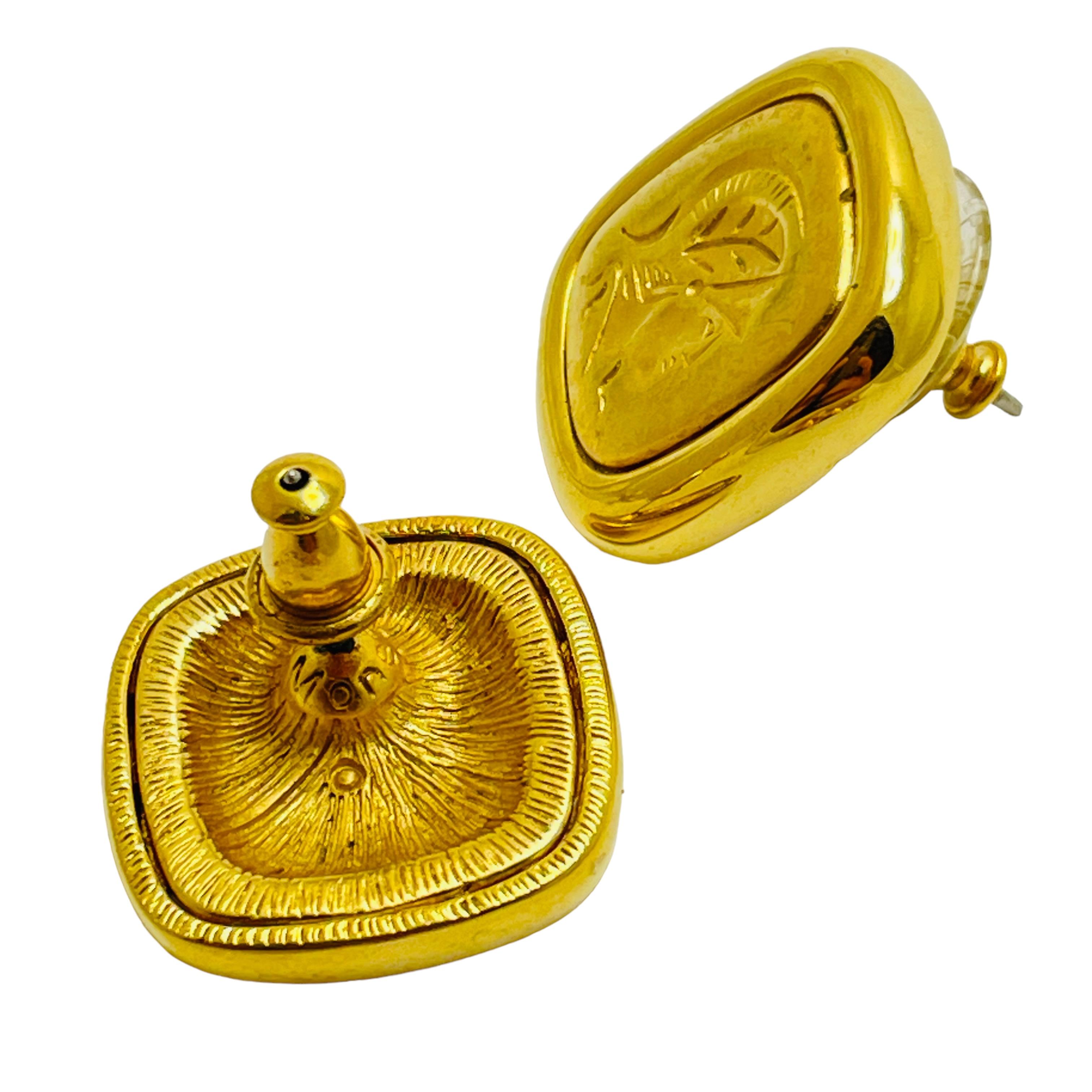 MONET signed gold Roman soldier designer pieeced earrings In Good Condition For Sale In Palos Hills, IL