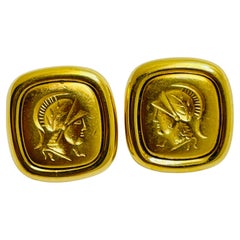 Vintage MONET signed gold Roman soldier designer pieeced earrings