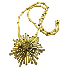 MONET signed gold tone designer brooch necklace