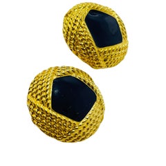 MONET signed gold tone enamel designer clip on earrings