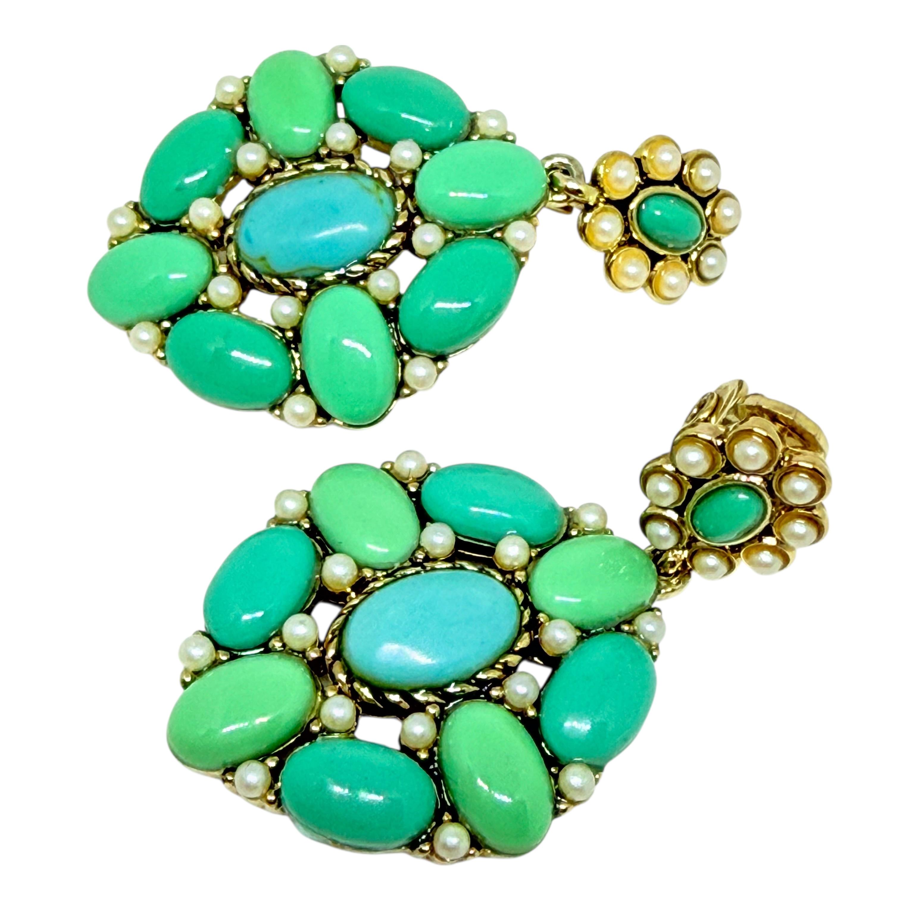 MONET - Boucles d'oreilles à clip en fausse turquoise signées et dorées Unisexe en vente