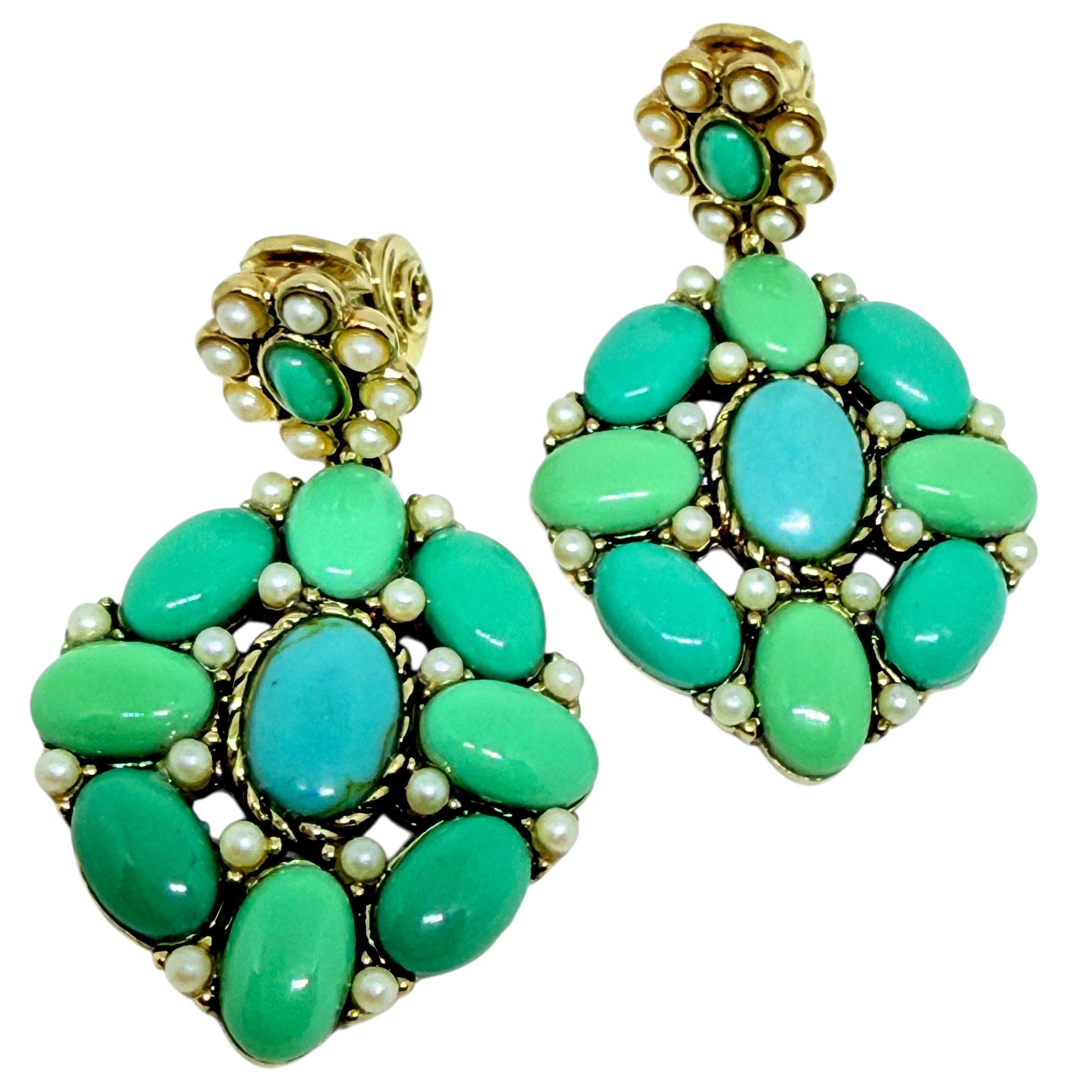 MONET - Boucles d'oreilles à clip en fausse turquoise signées et dorées en vente 1