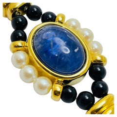 Vintage MONET signed gold tone jewel glass stones moghul designer runway necklace