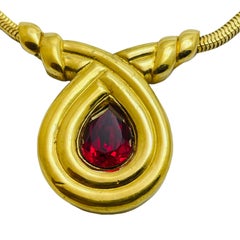 MONET signed gold tone ruby red glass chain designer necklace