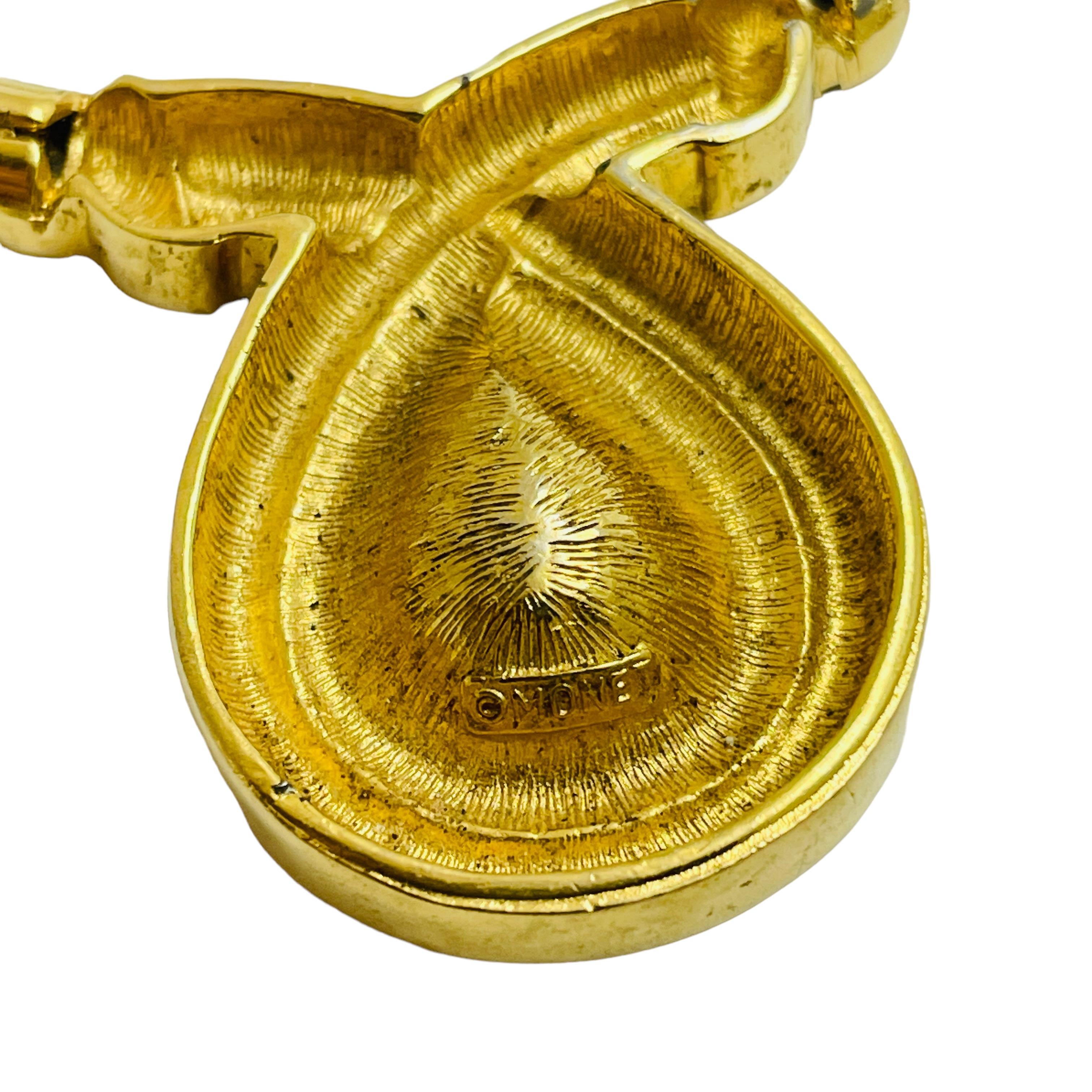 MONET signed gold tone ruby red glass chain designer necklace In Good Condition For Sale In Palos Hills, IL