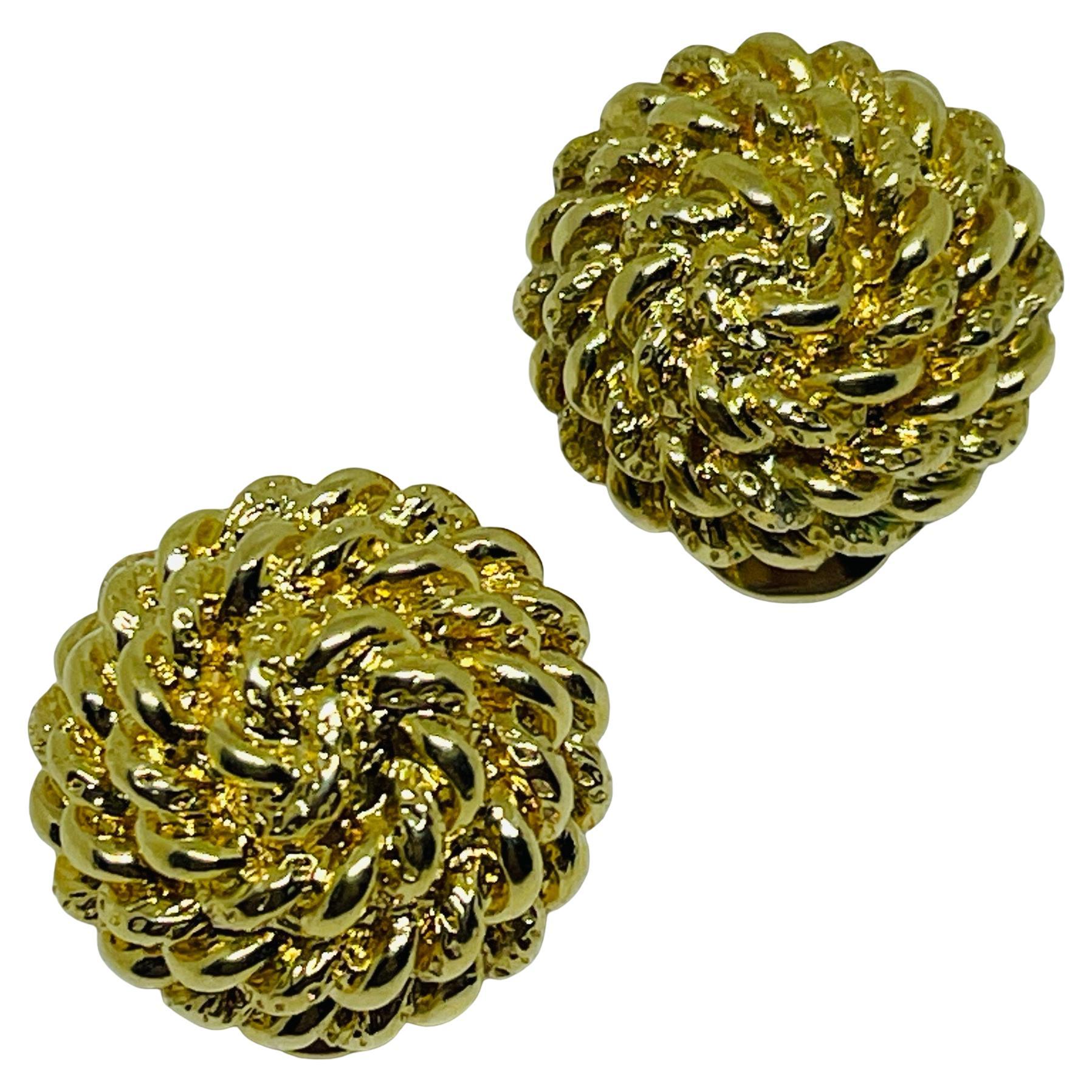 MONET signed gold tone twisted rope designer clip on earrings For Sale