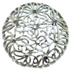 Used MONET signed silver tone large designer brooch