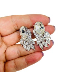 MONET signed silver tone vintage glass designer clip on earrings