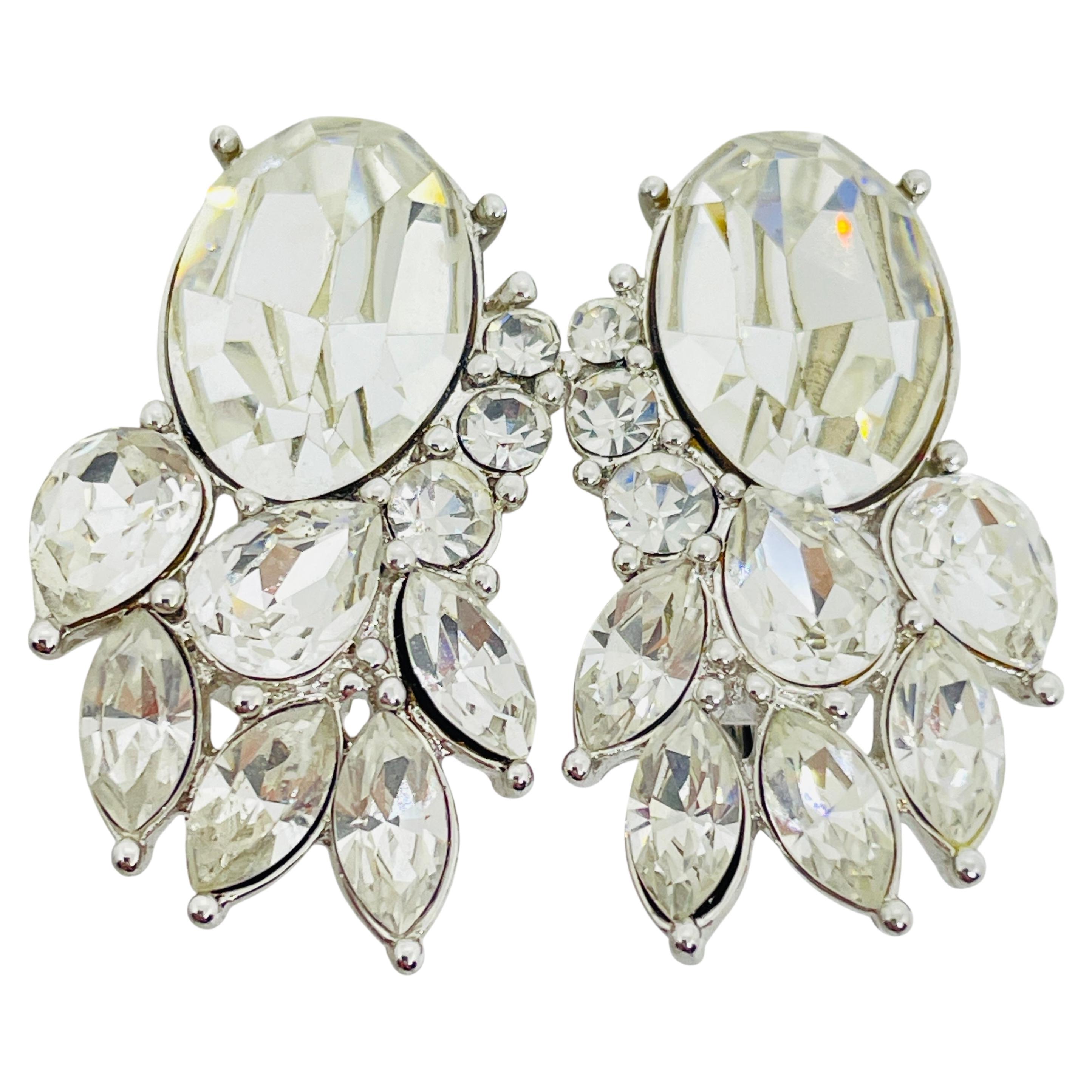 Orecchini a clip in vetro vintage firmati Monet in tonalità argento