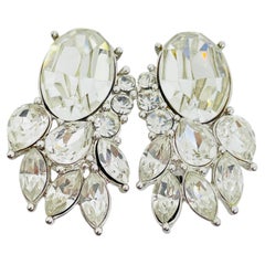 MONET signed silver tone vintage glass designer clip on earrings