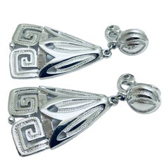 MONET signé vintage dangle argent designer clips on earrings