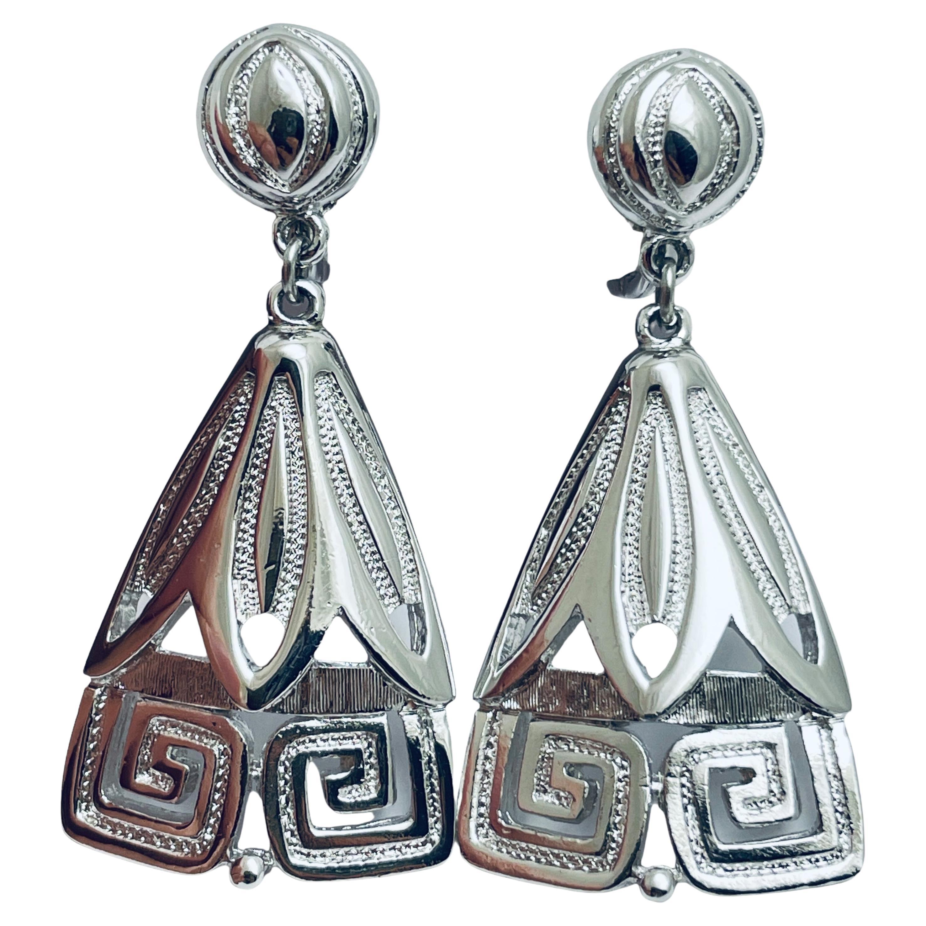 MONET signed vintage dangle silver designer clip on earrings