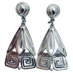 MONET signed vintage dangle silver designer clip on earrings