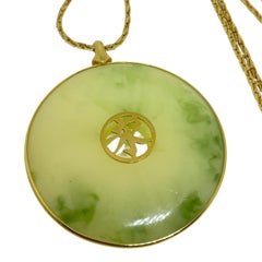 MONET signed vintage faux jade oriental large pendant designer necklace