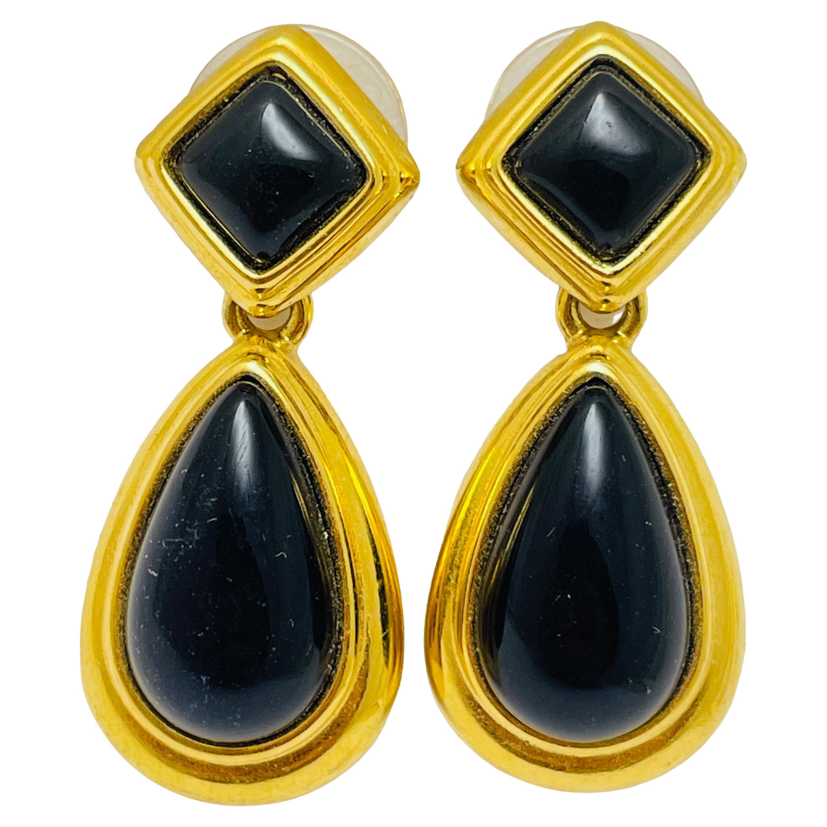 MONET signierte Vintage Gold-Schwarze Lucite-Ohrringe für Designer-Laufsteg, Vintage