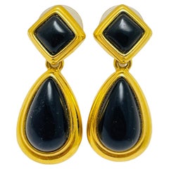 MONET signierte Vintage Gold-Schwarze Lucite-Ohrringe für Designer-Laufsteg, Vintage