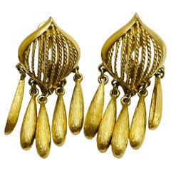 MONET signed vintage gold dangle designer clip on earrings