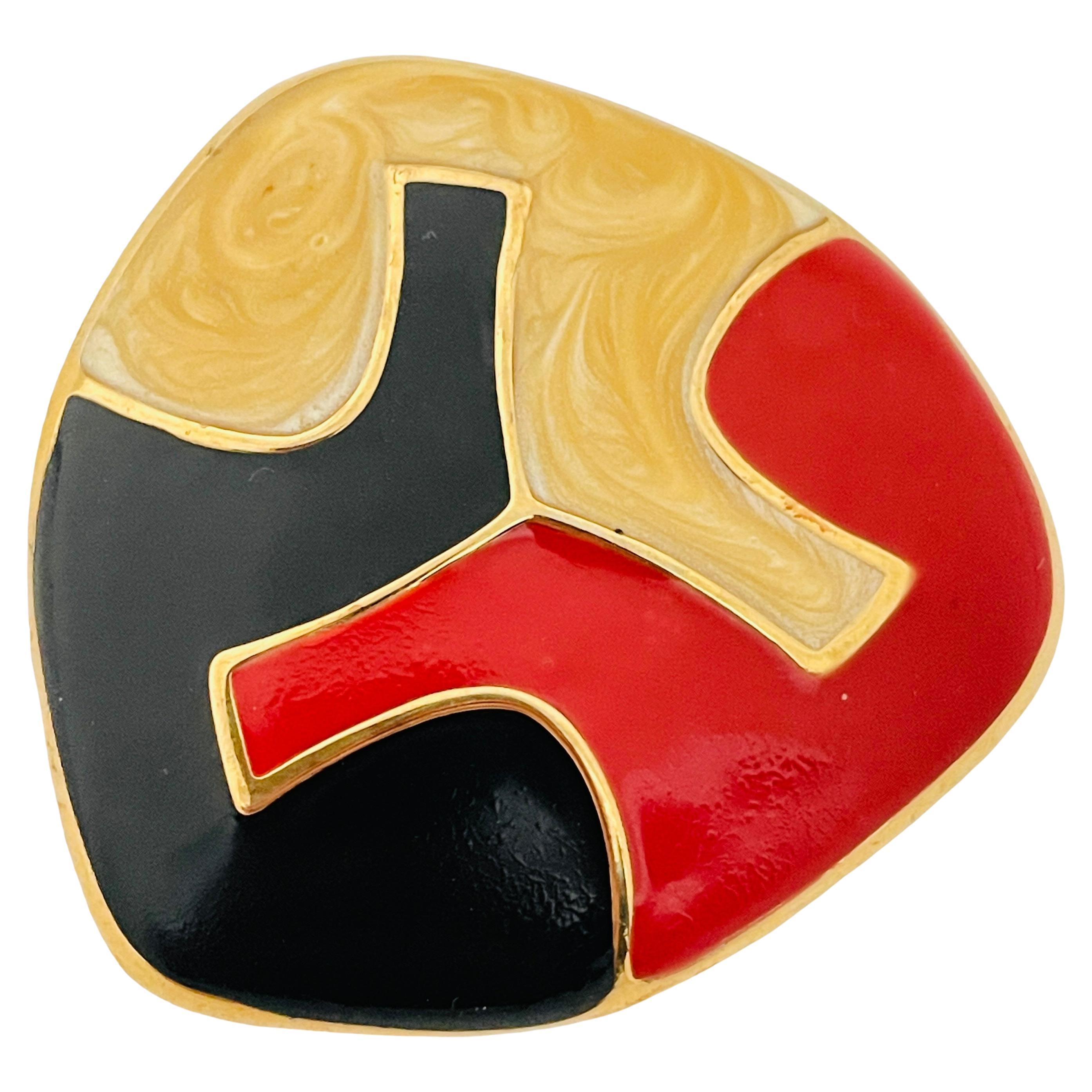 MONET broche de diseño modernista abstracto vintage firmado con esmalte dorado