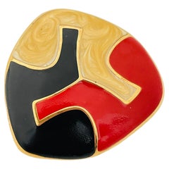 MONET signierte moderne abstrakte Designerbrosche, Vintage, Gold Emaille, modernistische Vintage