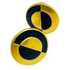 MONET signed vintage gold enamel modernist geometric designer clip on earrings