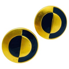 MONET signed vintage gold enamel modernist geometric designer clip on earrings