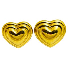 MONET signed vintage gold heart designer runway clip on earrings