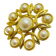 MONET signed vintage gold pearl designer brooch