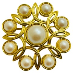MONET signed Vintage gold pearl designer brooch