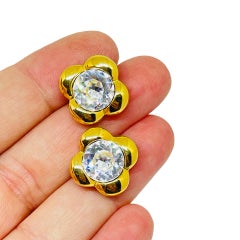 Boucles d'oreilles vintage MONET signées, plaquées or et ornées de strass, de créateur