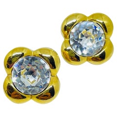 Boucles d'oreilles vintage MONET signées, plaquées or et ornées de strass, de créateur