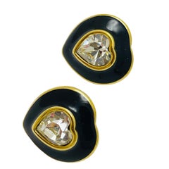 MONET signed vintage gold rhinestone enamel heart designer earrings