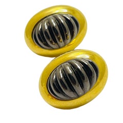 MONET signed vintage gold silver designer runway clip on earrings