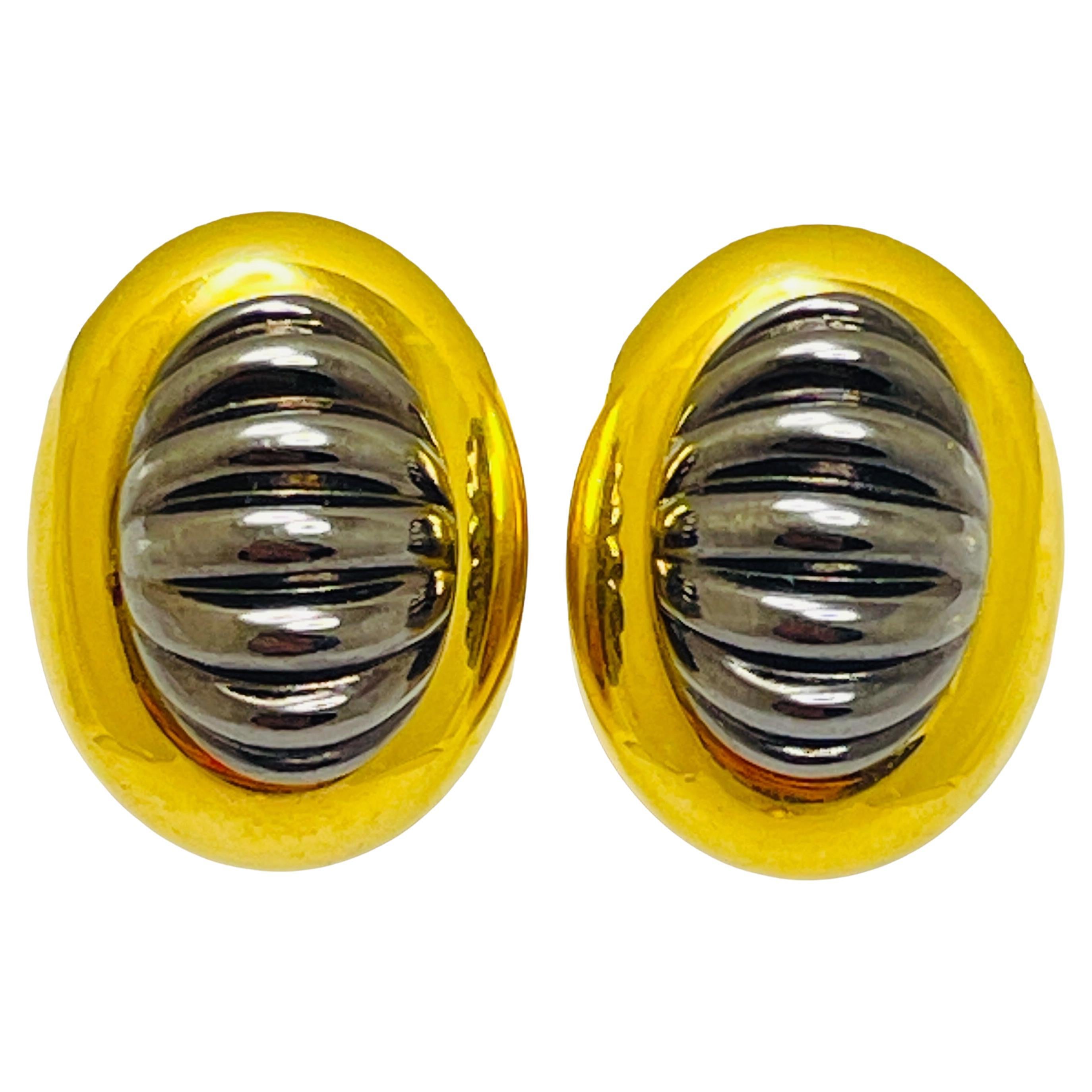 MONET signed vintage gold silver designer runway clip on earrings For Sale