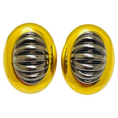 MONET signed vintage gold silver designer runway clip on earrings