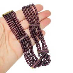 MONET signed vintage gold tone amethyst glass beads choker designer necklace