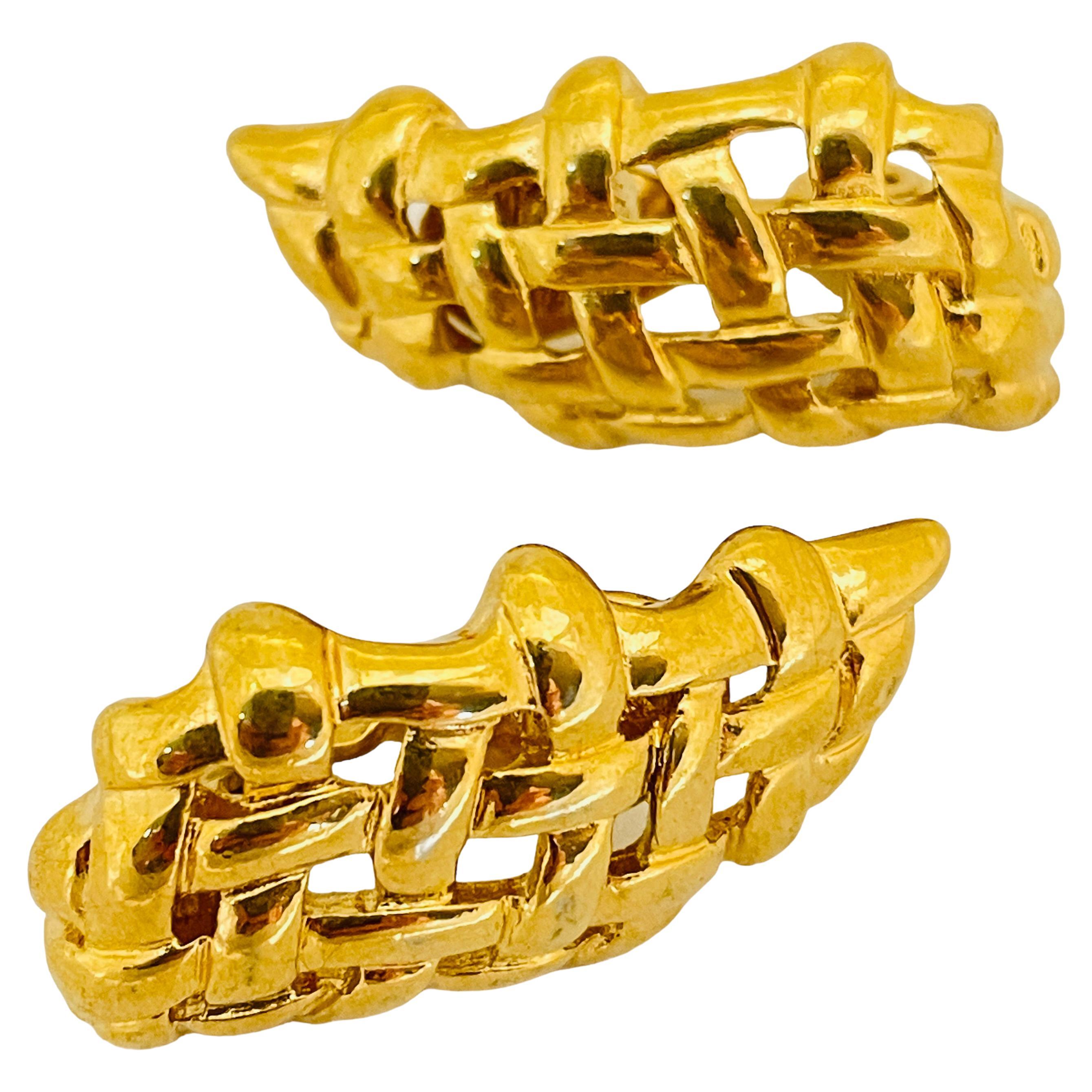 MONET signiert Jahrgang Goldton Korb Welle Designer Clip auf Ohrringe