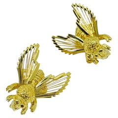MONET signed vintage gold tone bee fly insect set of 2 designer small brooch